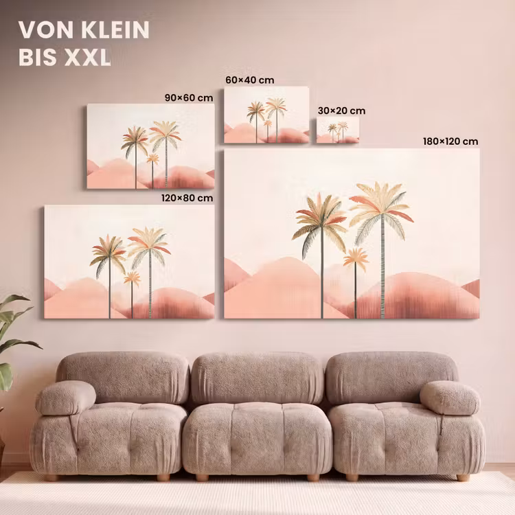 Palmbomen - Heuvels - Minimalistisch - Zachtroze canvas 2cm klein -Xsfeer8_DE