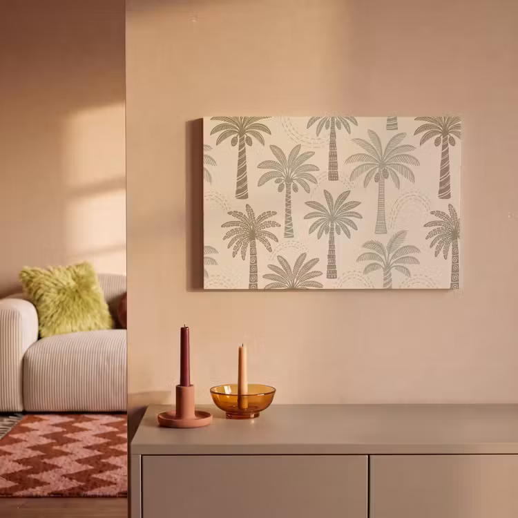 Palmbomen - Patroon - Tropisch - Beige canvas 2cm klein -sfeer1