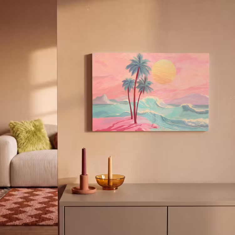 Palmbomen - Golven - Zee canvas 2cm klein -sfeer1