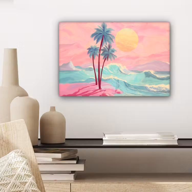 Palmbomen - Golven - Zee canvas 2cm klein -closeup_print_DE