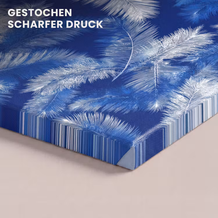 Palmblad - Patroon - Blauw canvas 2cm klein 34 -closeup_print_DE