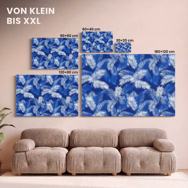 Palmblad - Patroon - Blauw canvas 2cm klein 34 -Xsfeer8_DE