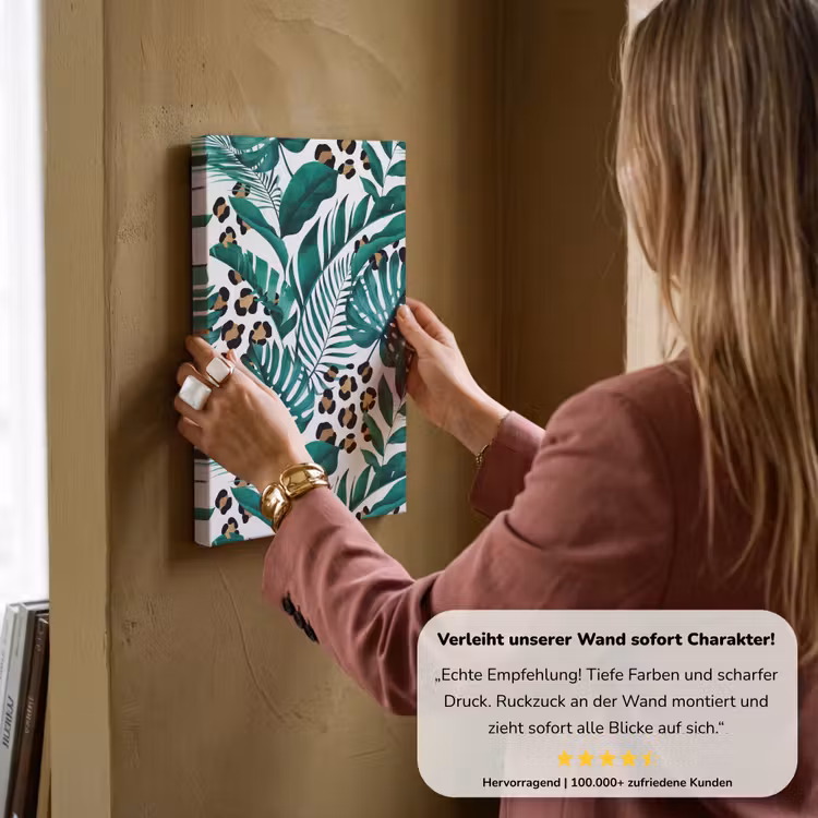 Palmblad - Panterprint - Tropical canvas 2cm klein -sfeer1