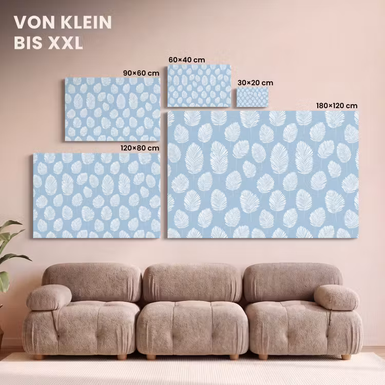 Palmbladeren - Naadloos - Patroon - Pastelblauw canvas 2cm klein 34 -Xsfeer8_DE