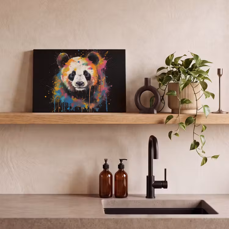 Panda - Graffiti - Dieren - Zwart - Kleuren canvas 2cm klein -sfeer6