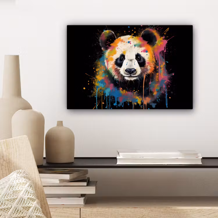 Panda - Graffiti - Dieren - Zwart - Kleuren canvas 2cm klein -closeup_print_DE