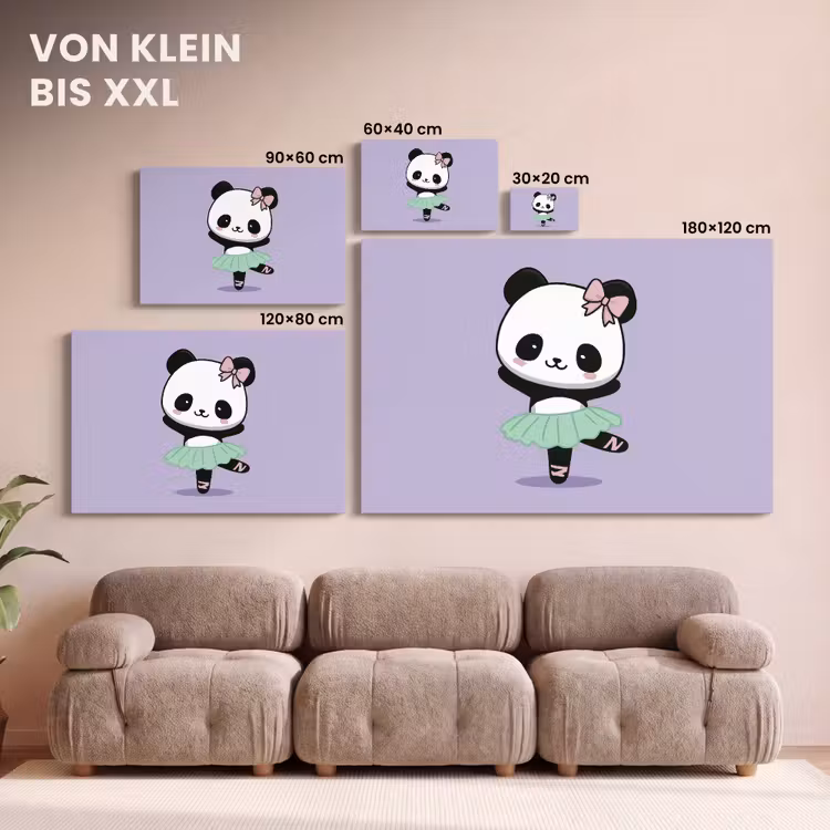 Panda - Paars - Sierlijk - Kawaii canvas 2cm klein -Xsfeer8_DE