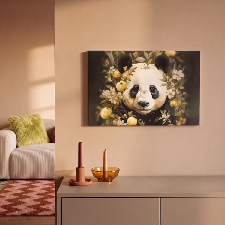 Panda - Pandabeer - Wilde dieren - Natuur - Bloemen canvas 2cm klein -sfeer1