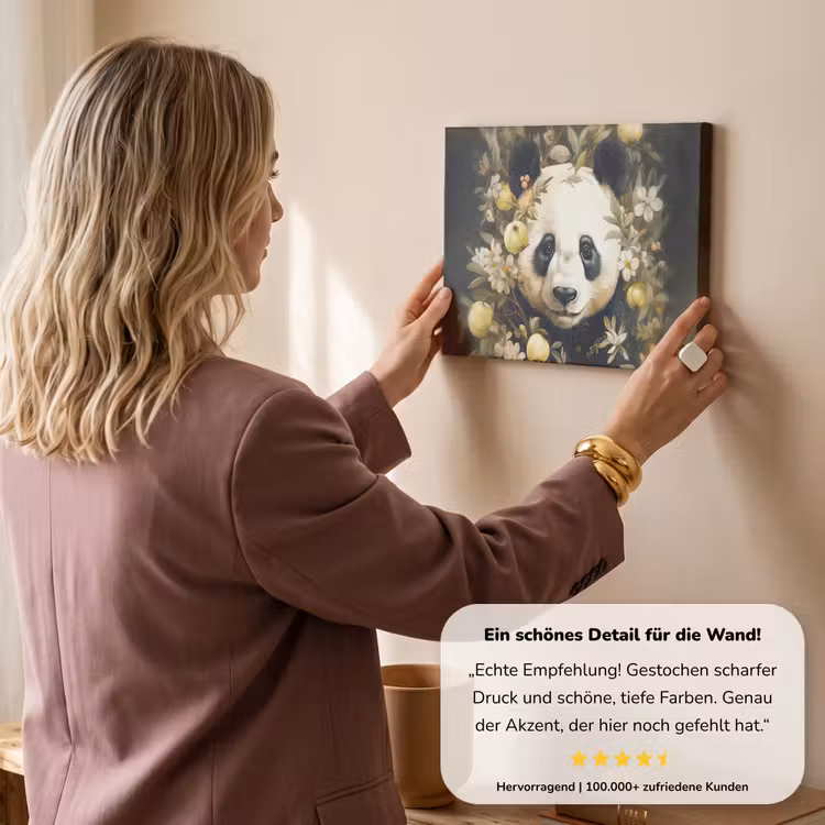Panda - Pandabeer - Wilde dieren - Natuur - Bloemen canvas 2cm klein -sfeer3