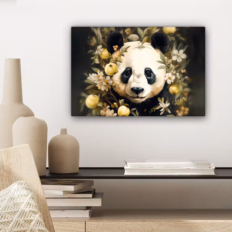 Panda - Pandabeer - Wilde dieren - Natuur - Bloemen canvas 2cm klein -closeup_print_DE
