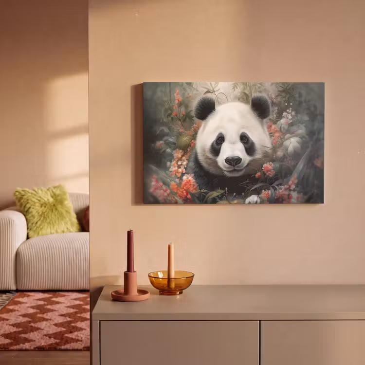 Panda - Wilde dieren - Bloemen - Natuur canvas 2cm klein -sfeer1