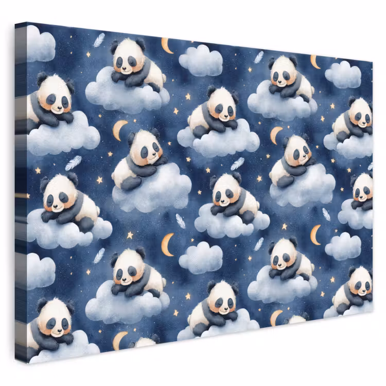 Panda's - Slapen - Blauw canvas 2cm klein 34 -3d
