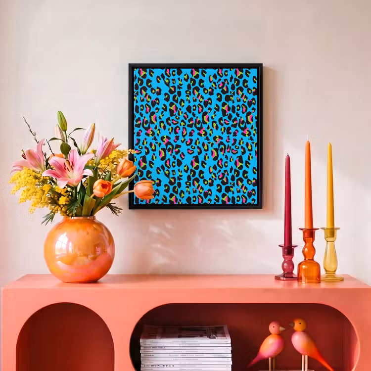 Panter - Blauw - Neon Canvas met baklijst klein 1124 -atmosphere_sfeer3_global