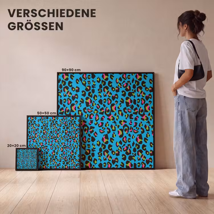 Panter - Blauw - Neon Canvas met baklijst klein 1124 -comparison_formatenoverzicht_DE