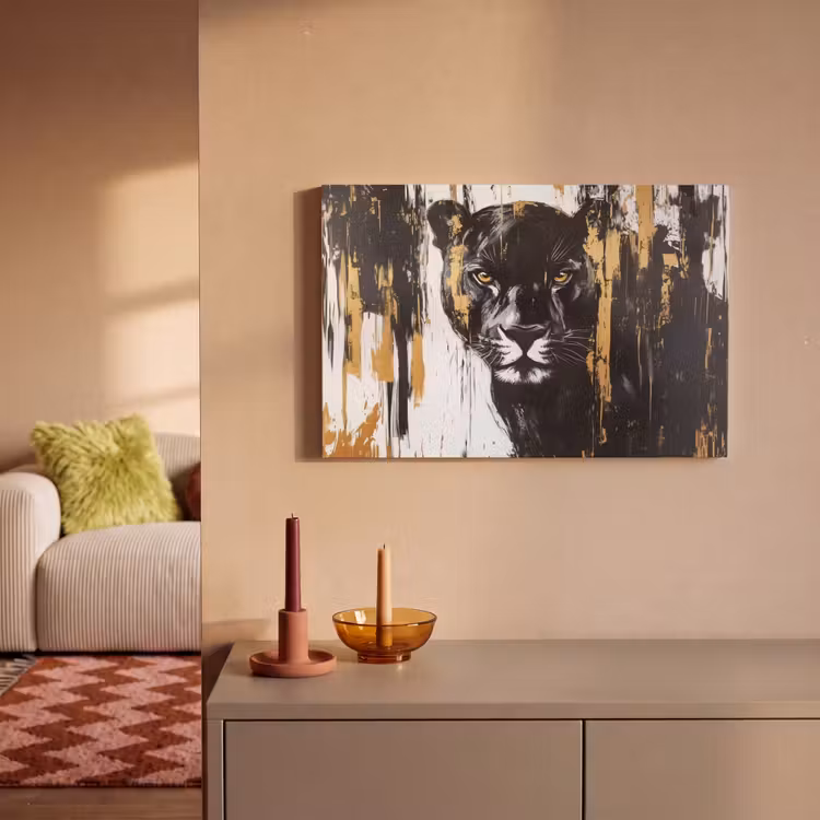 Panter - Zwart - Abstract - Verfstreken canvas 2cm klein -sfeer1