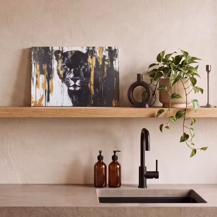 Panter - Zwart - Abstract - Verfstreken canvas 2cm klein -sfeer3
