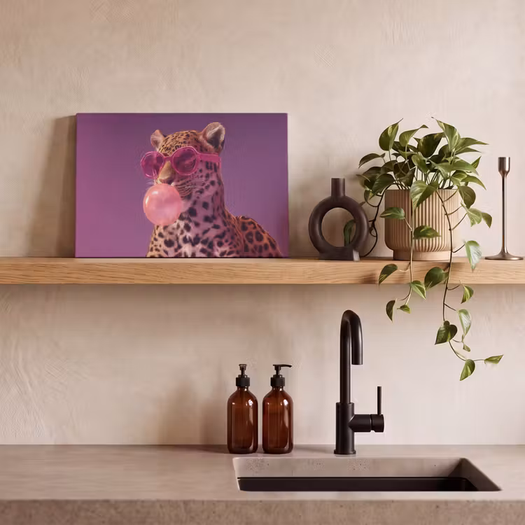 Panter - Zonnebril - Kauwgombel - Roze canvas 2cm klein -sfeer3