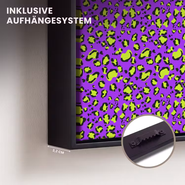 Panterprint - Paars - Groen - Neon Canvas met baklijst klein 1124 -closeup_ophangsysteem_DE