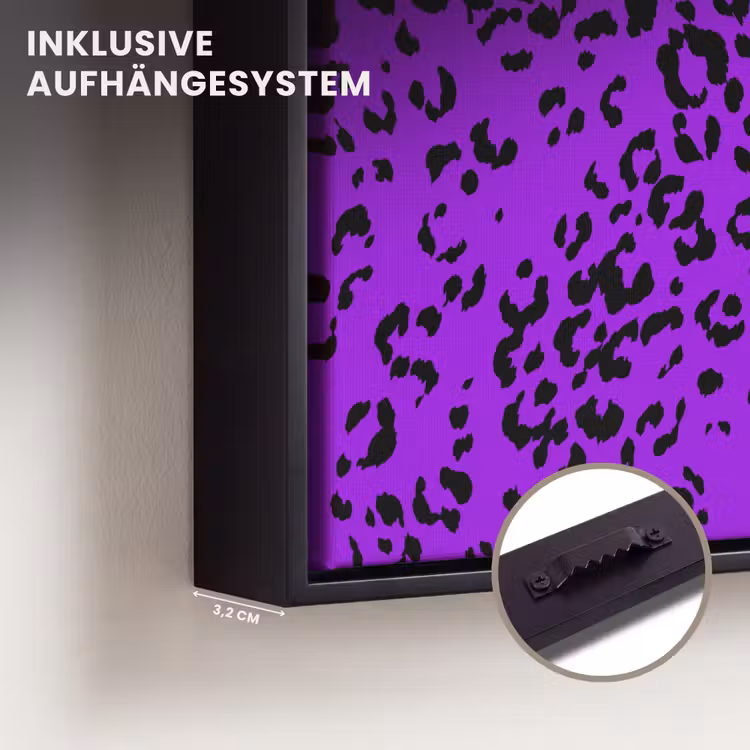Panterprint - Paars - Patroon Canvas met baklijst klein 1124 -closeup_ophangsysteem_DE