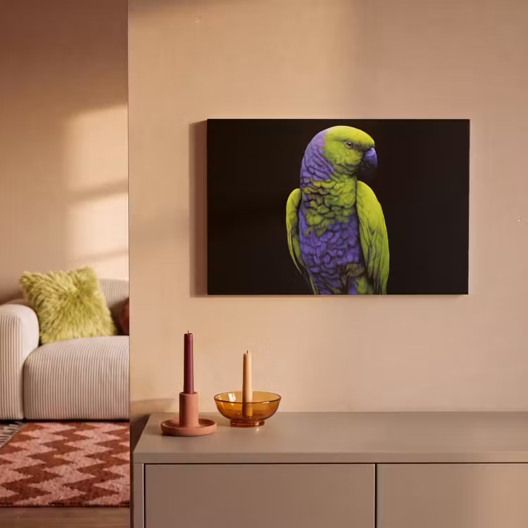 Papegaai - Veren - Opvallend - Groen canvas 2cm klein -sfeer1