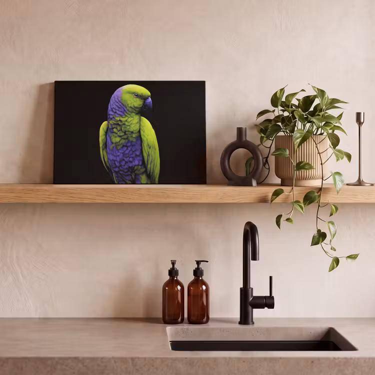 Papegaai - Veren - Opvallend - Groen canvas 2cm klein -sfeer6
