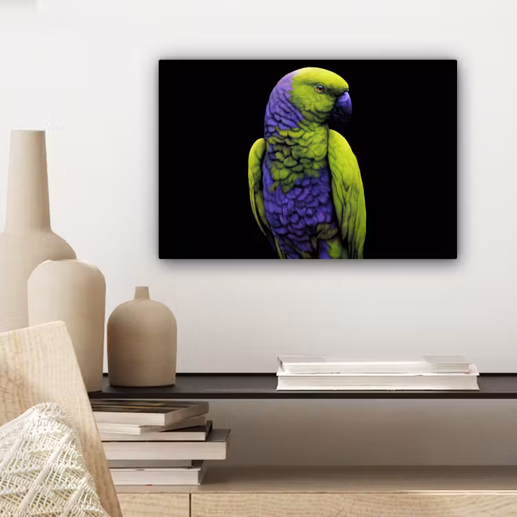 Papegaai - Veren - Opvallend - Groen canvas 2cm klein -closeup_print_DE