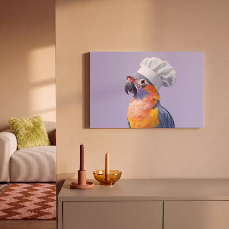 Papegaai - Koksmuts - Paars - Cute canvas 2cm klein -sfeer1