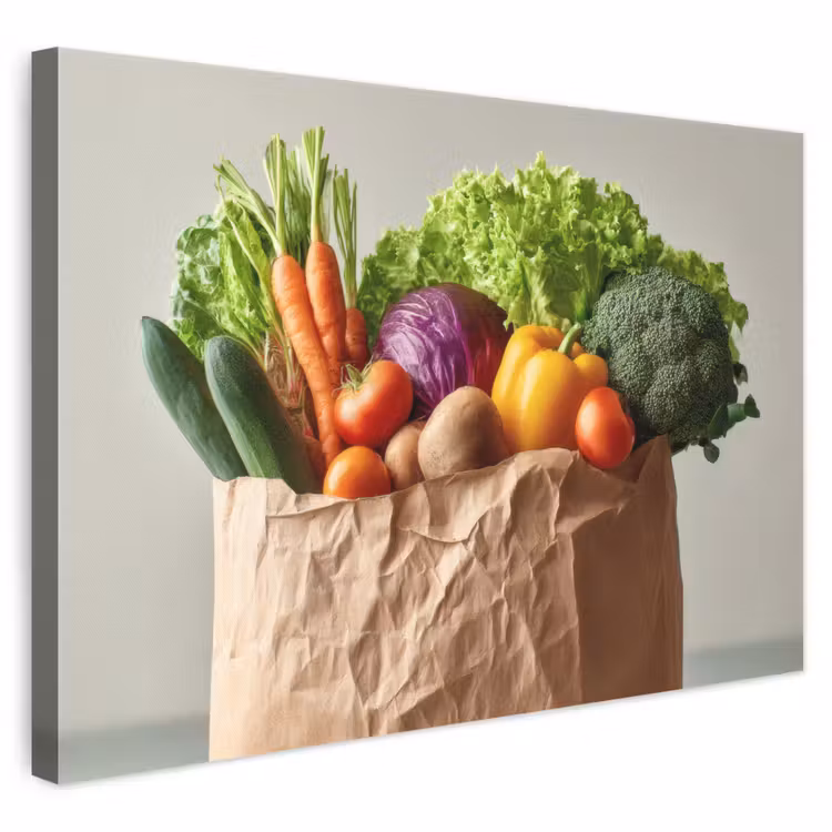 Papieren - Boodschappen - Groente - Kleurrijk canvas 2cm klein -3d