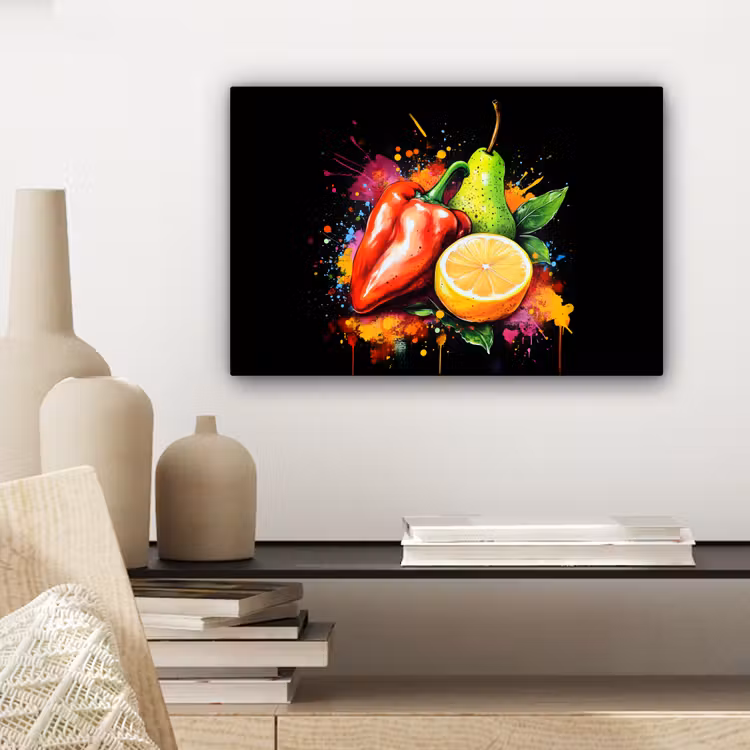 Paprika - Peer - Citroen - Graffiti - Verf - Abstract canvas 2cm klein -sfeer6