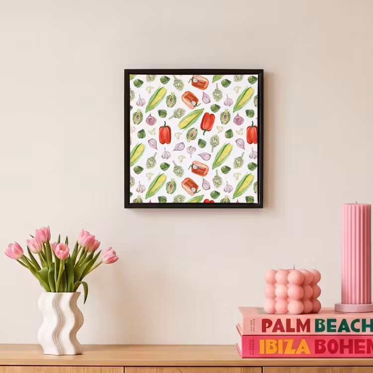 Paprika - Maïs - Patroon - Groente Canvas met baklijst klein 1124 -atmosphere_sfeer1_global