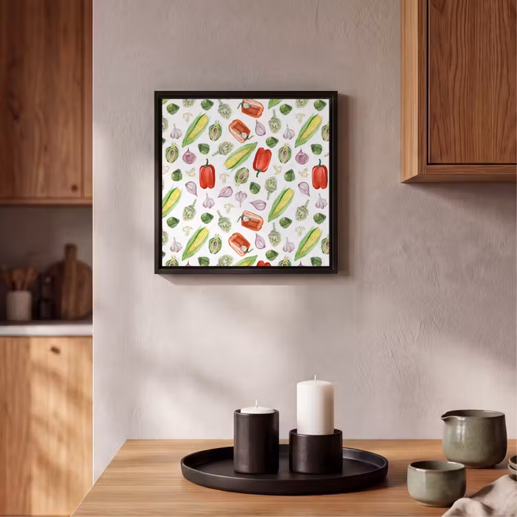 Paprika - Maïs - Patroon - Groente Canvas met baklijst klein 1124 -atmosphere_sfeer2_global