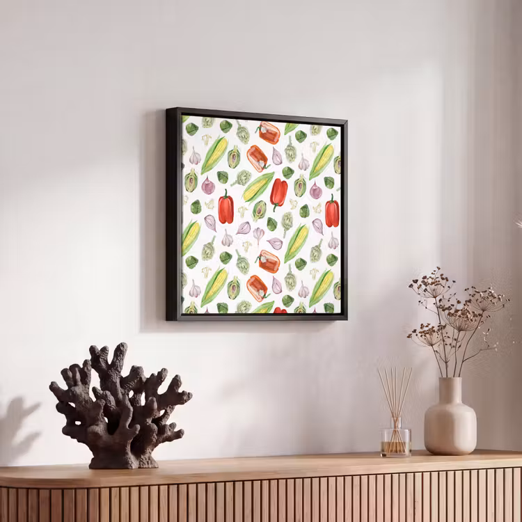 Paprika - Maïs - Patroon - Groente Canvas met baklijst klein 1124 -atmosphere_sfeer4_global