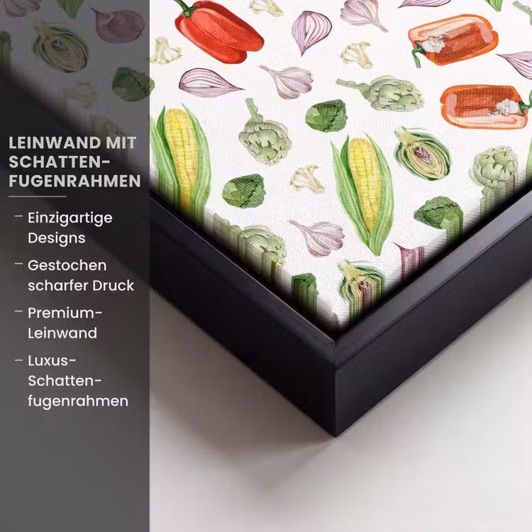 Paprika - Maïs - Patroon - Groente Canvas met baklijst klein 1124 -uniquesellingpoint_productkenmerken_DE