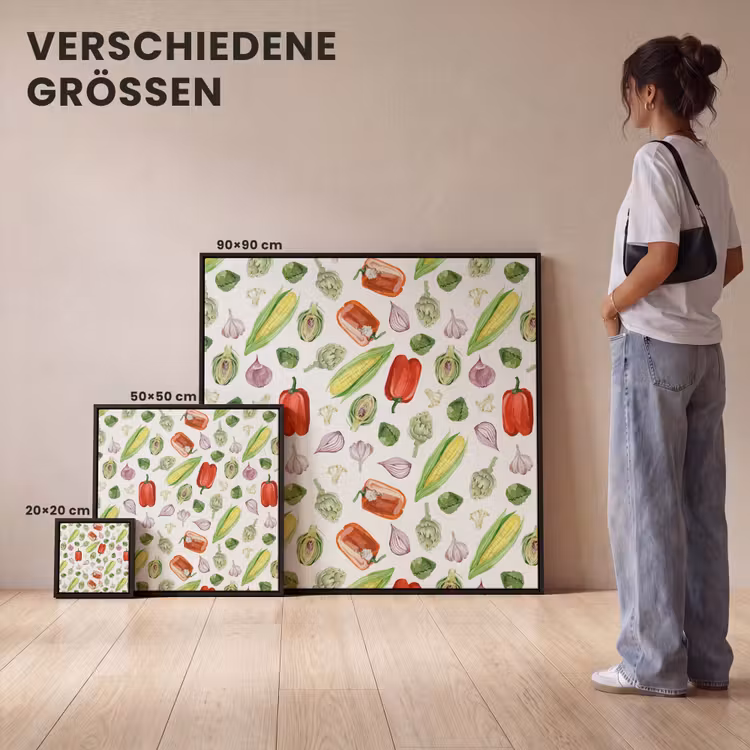 Paprika - Maïs - Patroon - Groente Canvas met baklijst klein 1124 -comparison_formatenoverzicht_DE