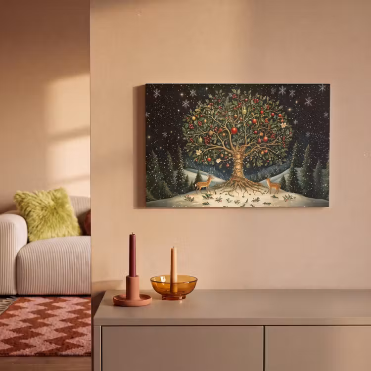 Feestboom - Winterhemel - Kleurrijk canvas 2cm klein -sfeer1