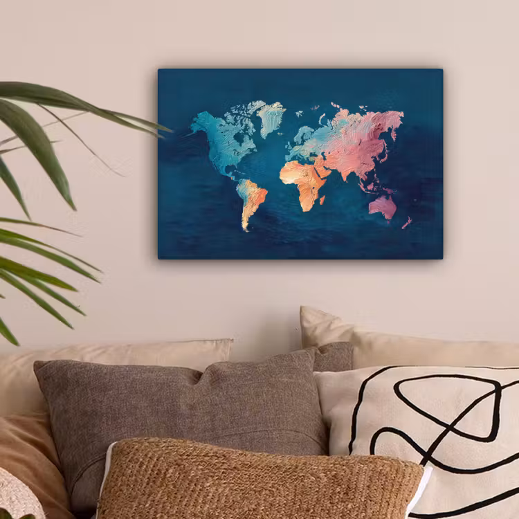 Pastel - Textuur - Wereldkaart canvas 2cm klein -sfeer1