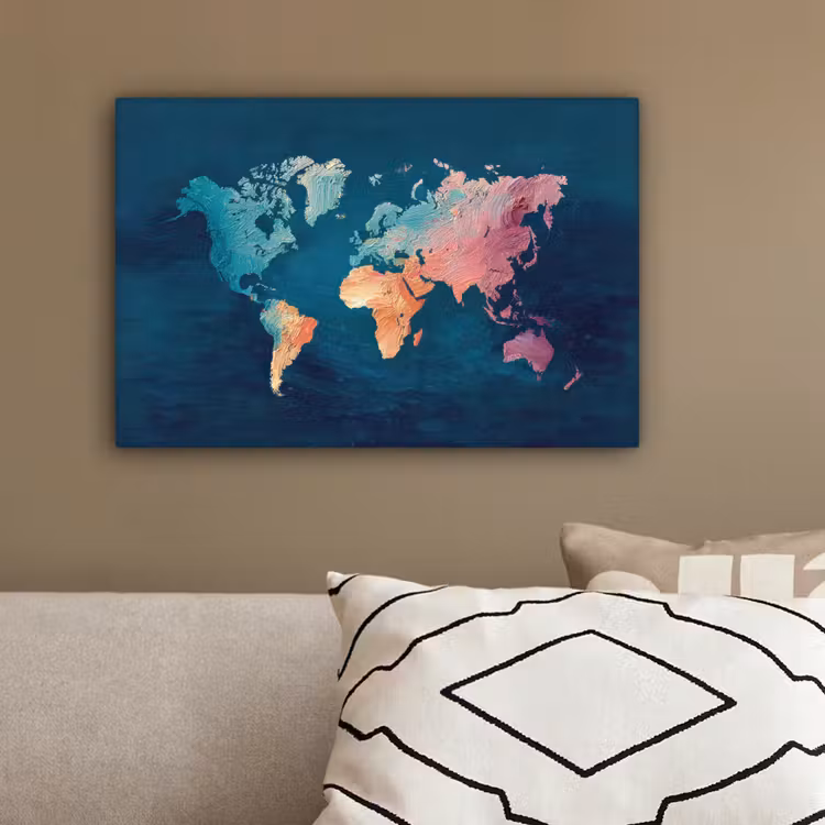 Pastel - Textuur - Wereldkaart canvas 2cm klein -sfeer3