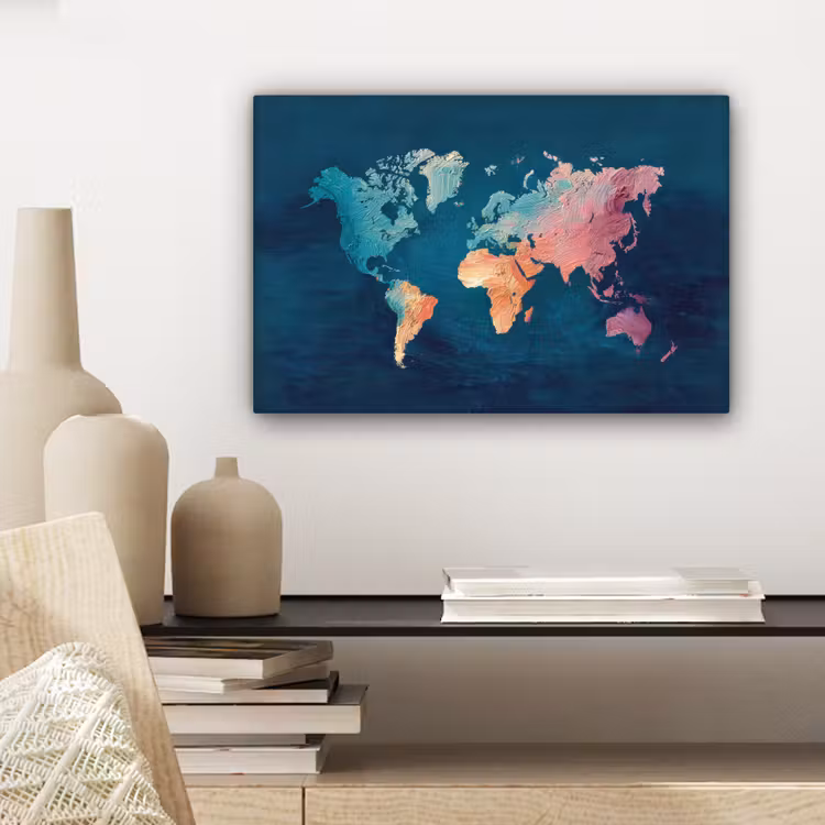 Pastel - Textuur - Wereldkaart canvas 2cm klein -sfeer6
