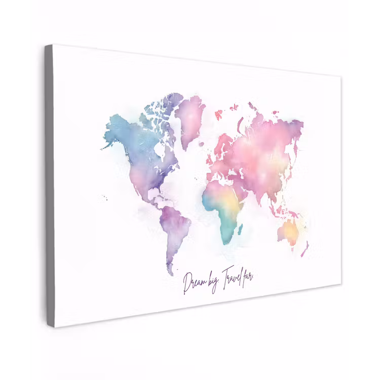 Pastel - Wereldkaart - Quote - Dream canvas 2cm klein -z3d