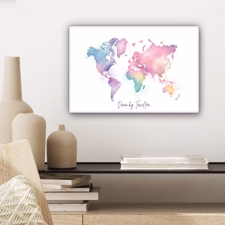 Pastel - Wereldkaart - Quote - Dream canvas 2cm klein -sfeer6