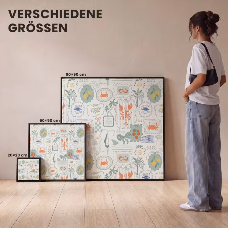 Patroon - Groen - Mediterraans Canvas met baklijst klein 1124 -comparison_formatenoverzicht_DE