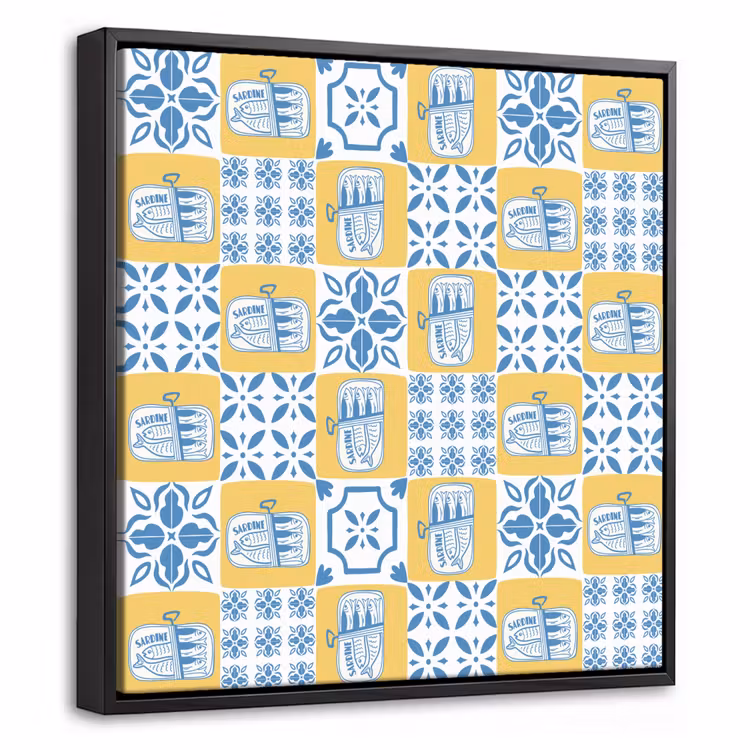 Patroon - Tegel - Geel - Blauw Canvas met baklijst klein 1124 -threedimensional_3d_global