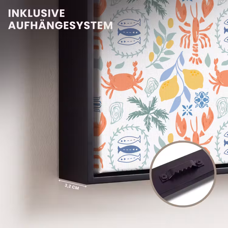 Patroon - Wit - Illustraties - Mediterraans Canvas met baklijst klein 1124 -closeup_ophangsysteem_DE