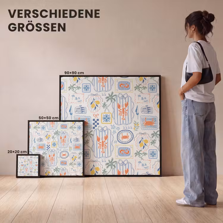 Patroon - Zomer - Illustraties Canvas met baklijst klein 1124 -comparison_formatenoverzicht_DE