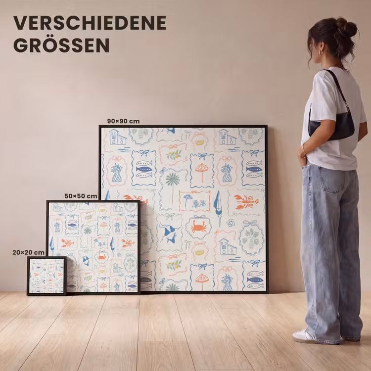 Patroon - Zomer - Illustraties Canvas met baklijst klein 1124 -comparison_formatenoverzicht_DE