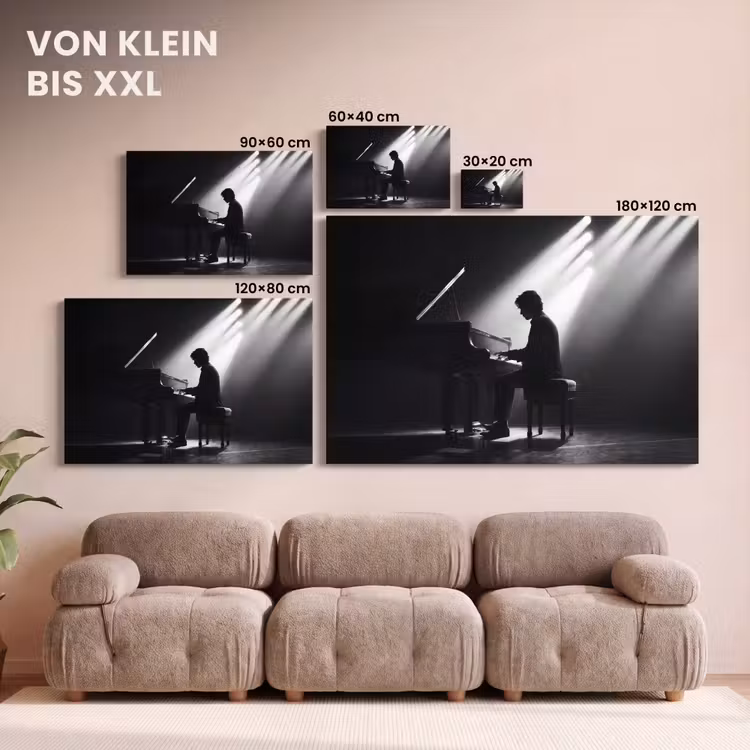 Persoon - Piano - Muziek - Zwart-wit - Podium canvas 2cm klein -Xsfeer8_DE