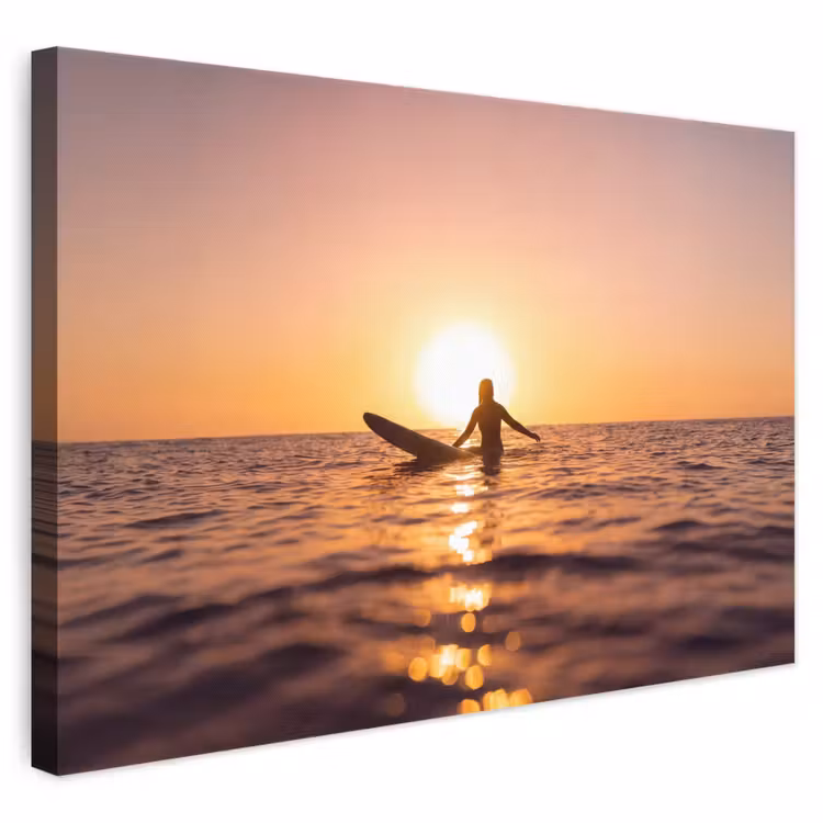Persoon - Surfen - Zonsondergang - Zee - Oranje canvas 2cm klein -3d