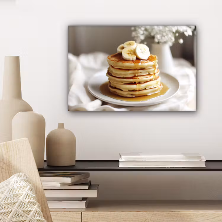 Pannenkoeken - Banaan - Siroop - Wit - Beige canvas 2cm klein -closeup_print_DE