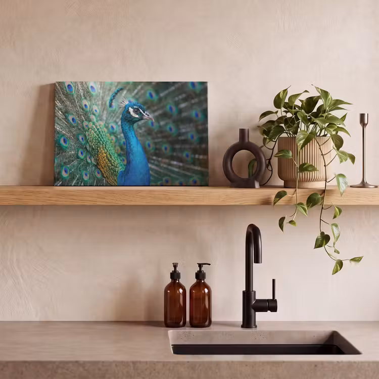 Pauw - Veren - Blauw canvas 2cm klein -sfeer3