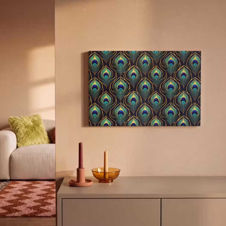 Pauw - Veren - Groen canvas 2cm klein 34 -sfeer1